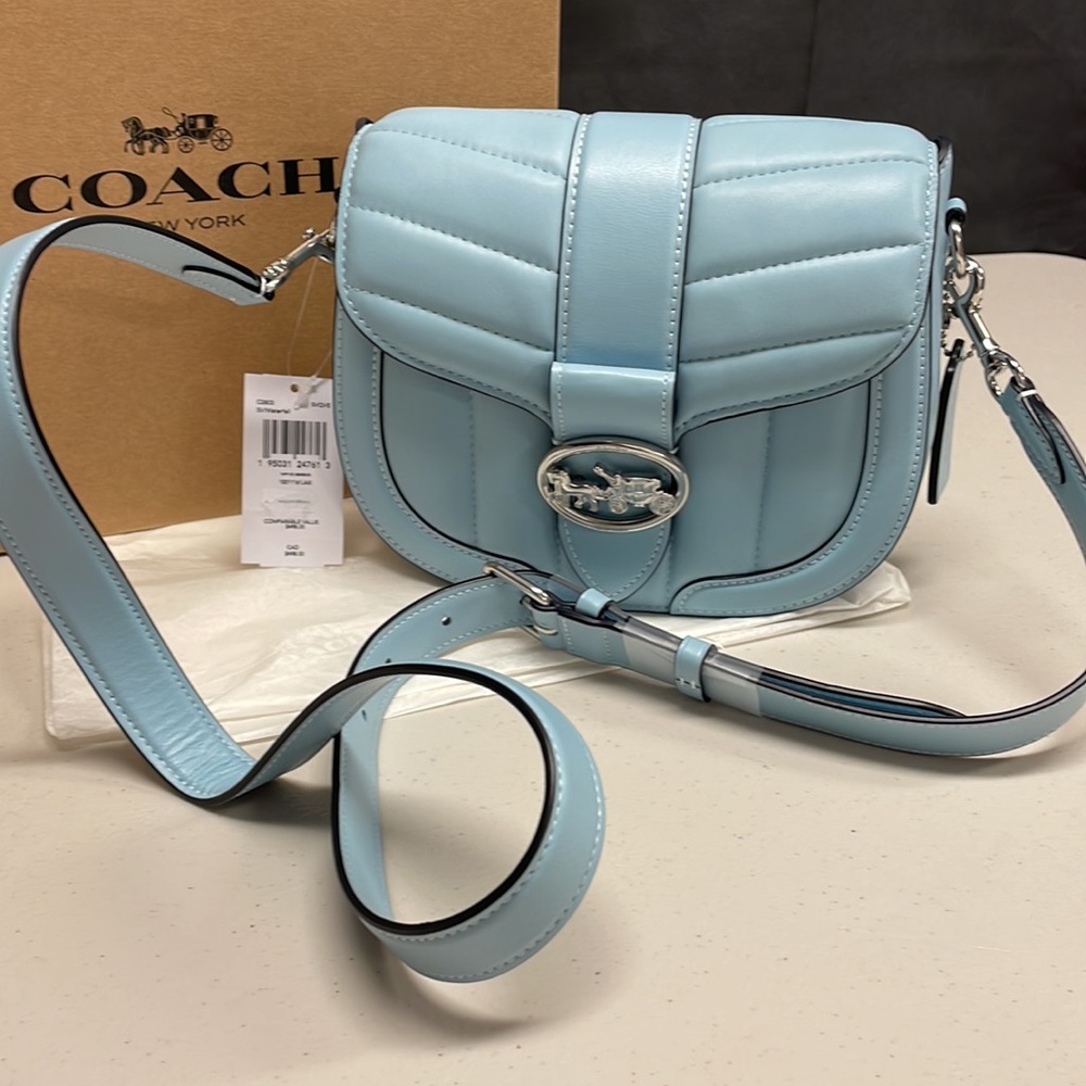 Coach Baby Blue Georgie Shoulder Bag With Puffy Quilting - Picture 2 of 8
